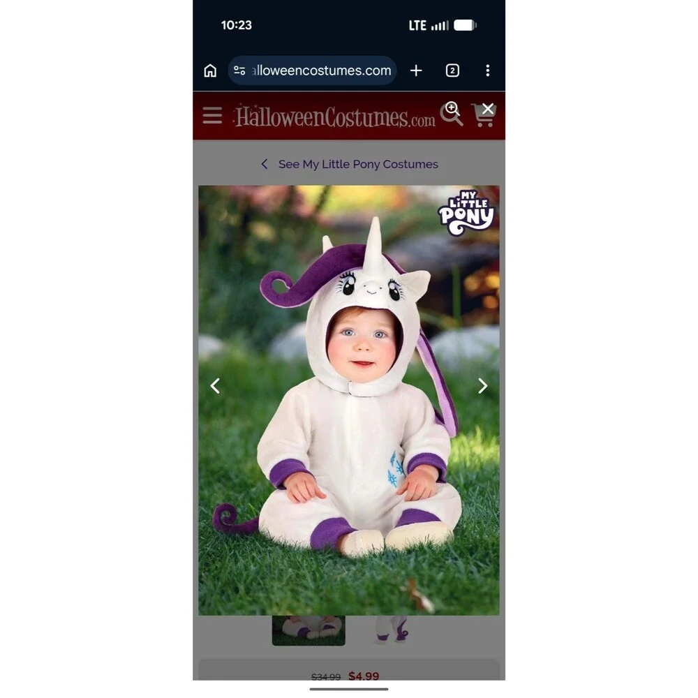 My Little Pony Rarity Infant Costume 12-18 Months Jumpsuit Headpiece Hasbro NWT
